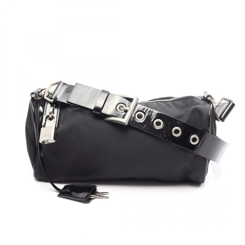 PRADA Black Leather Saffiano Shoulder Bag